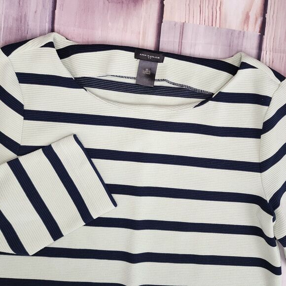 Ann Taylor Tops - Ann Taylor Size S Medium Weight Poly Rayon Spandex Stripe Long Sleeve Round Neck